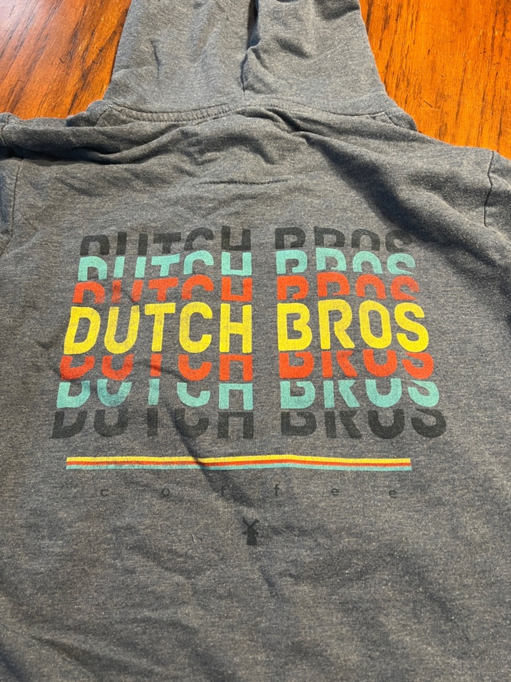 Dutch Bros Blue Hoodie with Yellow, Teal, Red Retro Logo
